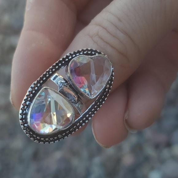 New Absolutely Stunning Heart Shaped Mystic Quartz Crystal 925 Silver Ring. - Picture 11 of 16